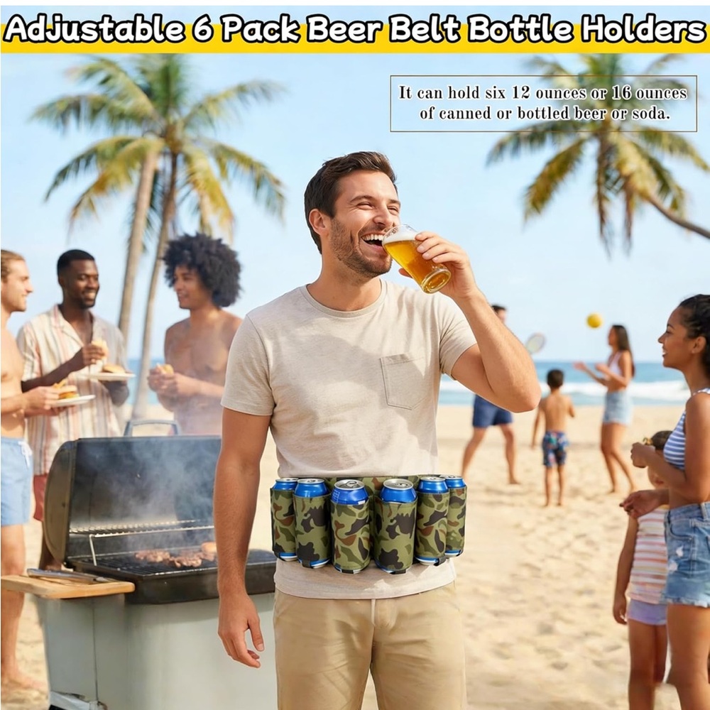 Adjustable Camouflage Beer Belt - 6 Pack Holder